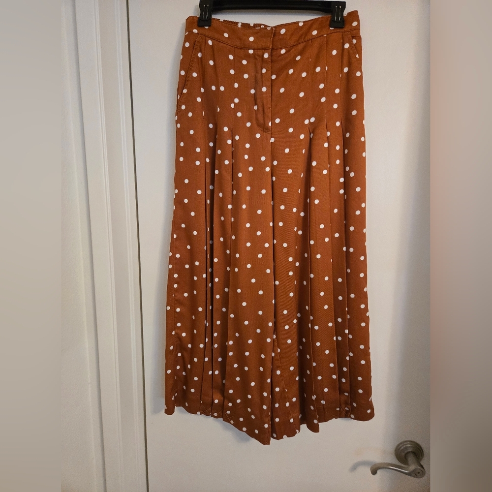 Anthropologie - Maeve Isobel Wide Leg Pleated Apollo Dot Pants - Rust/Brown - Picture 5 of 11